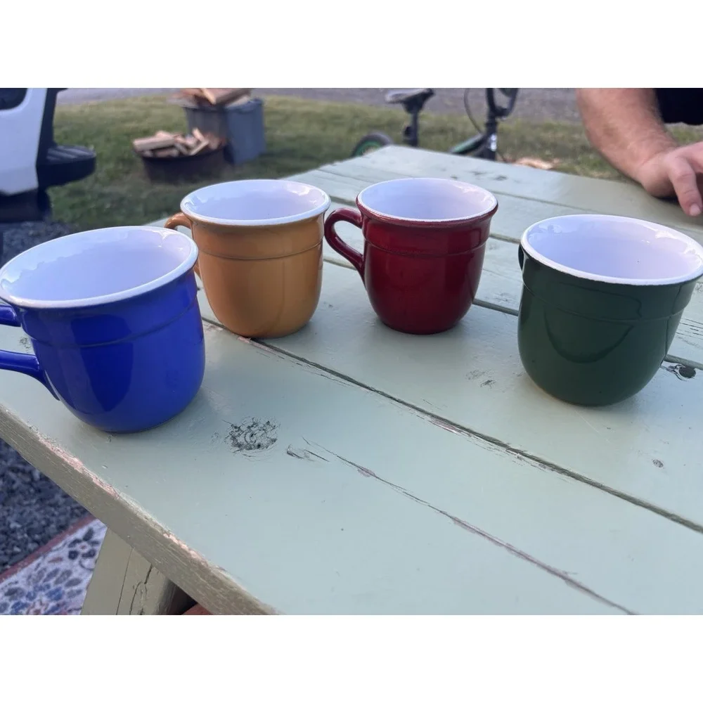 Emile Henry France 8712 Set 4 Mugs Red Blue Green Yellow Pottery - Picture 6 of 7